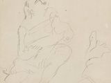 dessin représentant un homme assis par terre, la main sur le menton