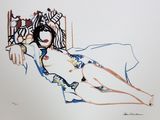 tableau représentant une femme en bikini allongée sur un lit près d'une fenêtre