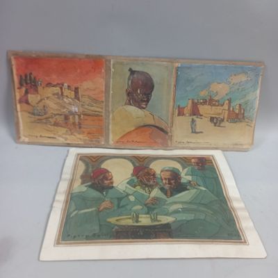 Pierre JAILLET (1893-1957) Vue du Maroc Triptyque aquarelle …