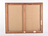 an old wooden frame with a picture on it and a piece of cardboard on the bottom