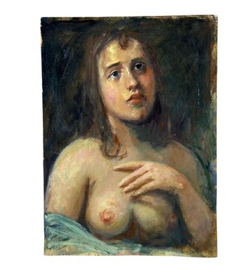 an image of a painting of a woman with a breast