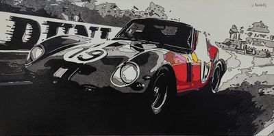 peinture représentant une voiture de course avec un numéro à l'avant