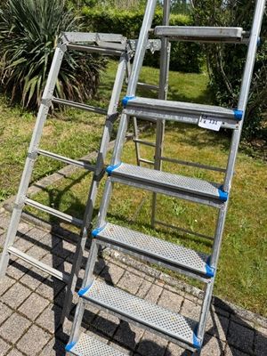 Réunion d'un escabeau et d'une échelle pliante modulable