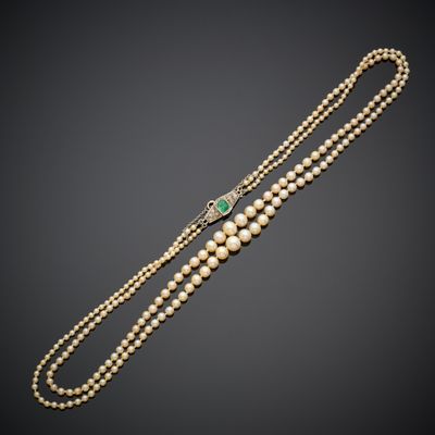 Collier à deux rangs de deux cent quarante-quatre perles fines en chut - Photo 1