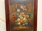 une image d'un tableau de fleurs dans un vase sur une table