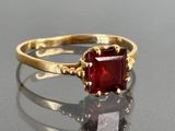 an image of a gold ring with a red stone in it