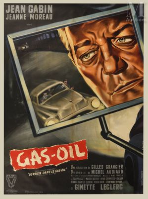 an old movie poster of a man looking at a car in a mirror