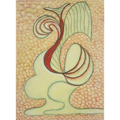 a painting of a bird with a long neck and a long tail