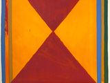 a painting of a square with a red, yellow, and green design