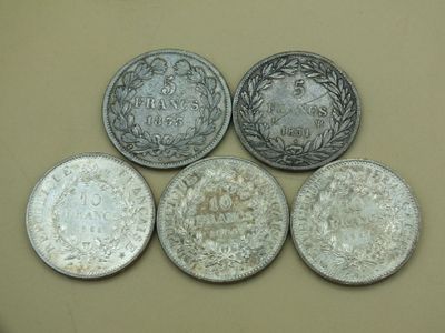 Ensemble de cinq monnaies françaises en argent dont une pièce Louis Ph - Photo 1