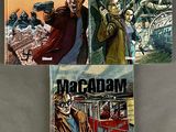 three books of macadam and macadam are on a table