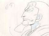 dessin représentant un homme en costume, une cigarette à la bouche