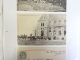 several old photos of people and horses in front of a building