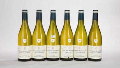 six bouteilles de vin blanc alignées