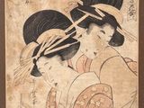 an image of a painting of two women with hats on