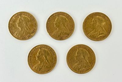 four gold sovereigns, one of which is the same size as the other