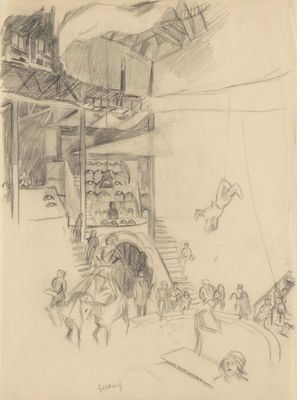 drawing of a drawing of a crowd of people in a building