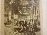 an old picture of a man sitting on a couch in a large room