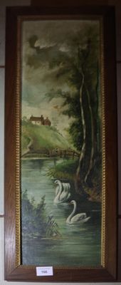 Ecole française début XX° siècle "Cygnes sur un cours d'eau"…