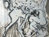 l'image d'un dessin représentant un homme et une femme sur un cheval