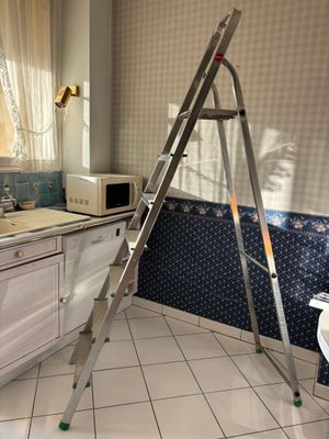 une échelle appuyée contre le mur de la salle de bains