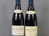 two bottles of wine sitting on top of a table next to each other