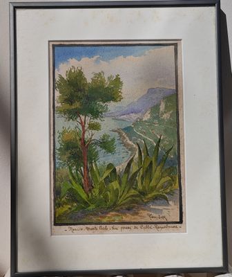 Aquarelle Monte-Carlo signature illisible dim à vue hors cad…