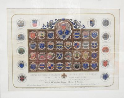 une photo d'un tableau encadré représentant un blason