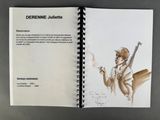 an open book with a drawing of a man holding a gun