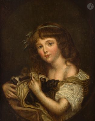 un tableau représentant une jeune fille tenant un chat dans ses bras