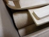 a wooden table with a book on top of it