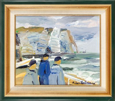 un tableau représentant deux personnes sur un bateau, le regard tourné vers l'océan