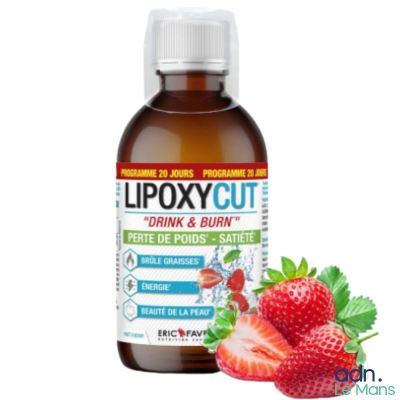 une bouteille de Lipoxy Cut Drink & Burn à la fraise