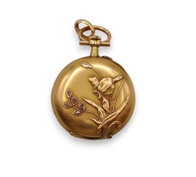 Montre de gousset en or 18K (750/1000) art nouveau à décor de fleur or - Photo 1