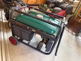 an image of a green and black generator in a garage