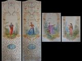 quatre tableaux composés de panneaux représentant des femmes et un homme dans un paysage