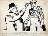 drawing of a man with a hat and glasses talking to a man in a top hat