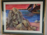 painting of a painting of a boat on a body of water