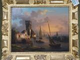 an image of a painting of a castle on the water