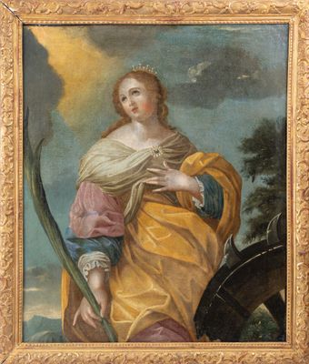 un tableau représentant une femme en robe jaune tenant une épée