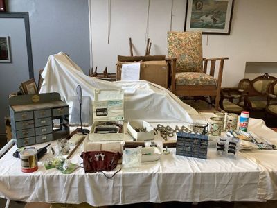 a table that has a lot of items on it