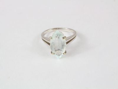 Bague en or gris, anneau à 2 fils plats, centrée d'une aigue…