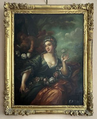 a painting of a woman holding a flower in her hand