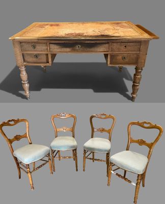 two pictures of a table and four chairs with a wooden top