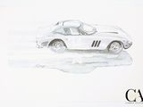 a drawing of a white sports car on a white surface