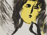 an image of a painting of a woman ' s face in yellow and black