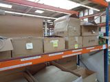many boxes on the shelves in the warehouse