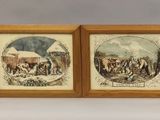 three framed pictures of a group of people in a snowy scene