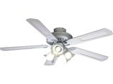 a white ceiling fan with a light on it