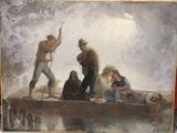 un tableau représentant un groupe de personnes sur un bateau